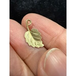 14K Yellow Gold Leaf Pendant Charm Textured Botanical Foliage 0.7 Inch
